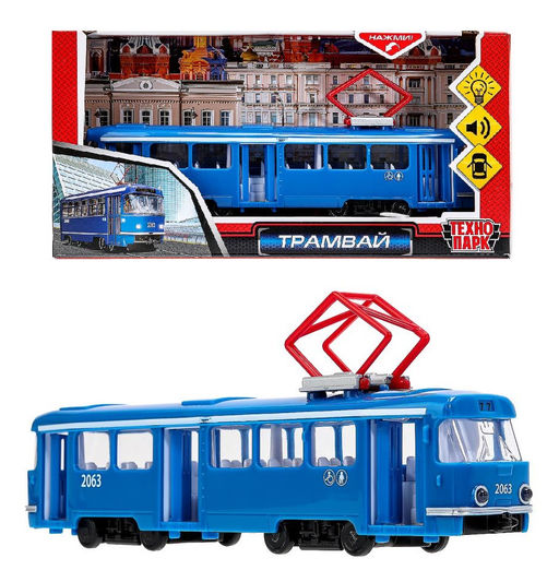 Технопарк. Трамвай арт.CT12-428-2-BL 24 см,пластик, свет-звук, двери, синий, кор.