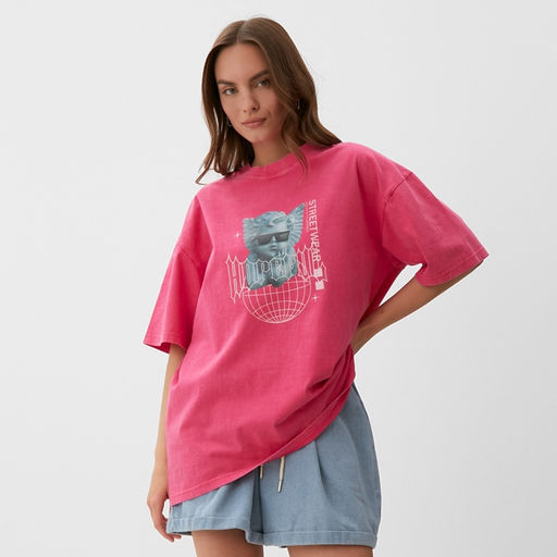 Футболка из вареного хлопка женская MIST Streetwear, розовая, размер S