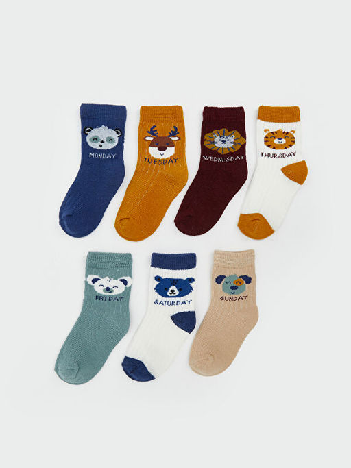 Bask?l? Erkek ?ocuk Soket ?orap 7li