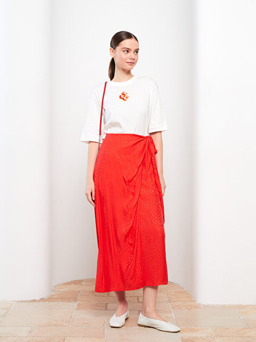 Beli Fermuarl? Desenli Saten Kad?n Etek