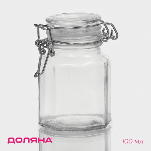 Банка для сыпучих Доляна Грани, 100 мл, 678 см, с бугельным замком, стекло, прозрачная