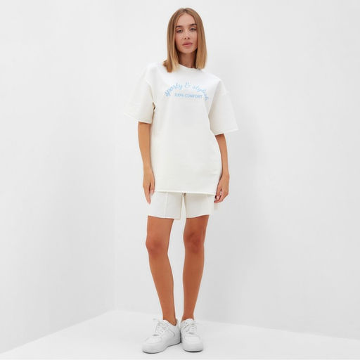 Костюм женский: футболка, шорты, MINAKU: SPORTY & STYLISH, экрю, размер 46