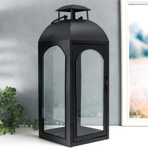 Подсвечник металл "Фонарь купольный" чёрный набор 2 шт 14,5х14,5х35 см 47х18х19 см