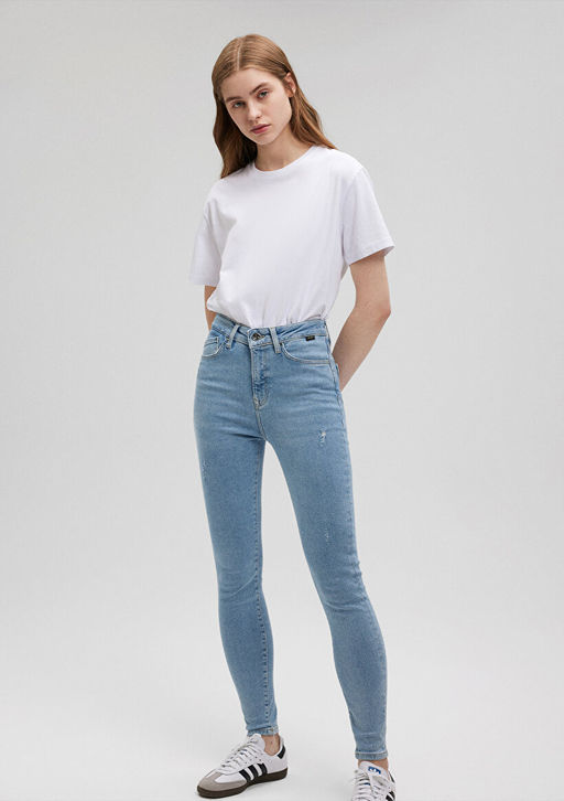 Serenay Gold Shape A??k Mavi Jean Pantolon