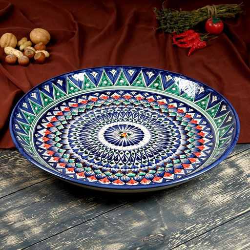 Ляган узбекский Риштанская Керамика «Узоры», d=37 см, синий МИКС
