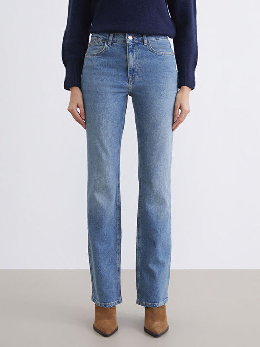 Y?ksek Bel Flare Kad?n Jean Pantolon