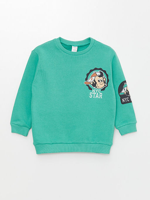 Bisiklet Yaka Uzun Kollu Nostaljik Maymun Bask?l? Erkek Bebek Sweatshirt