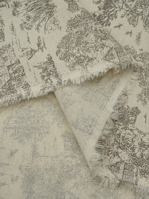 Хлопколен Туаль де Жуи - прованс цв.кофейный (на суровом), ш.1.4м, лен-15%, хл-85%, 125гр/м.кв - Купава фото 7