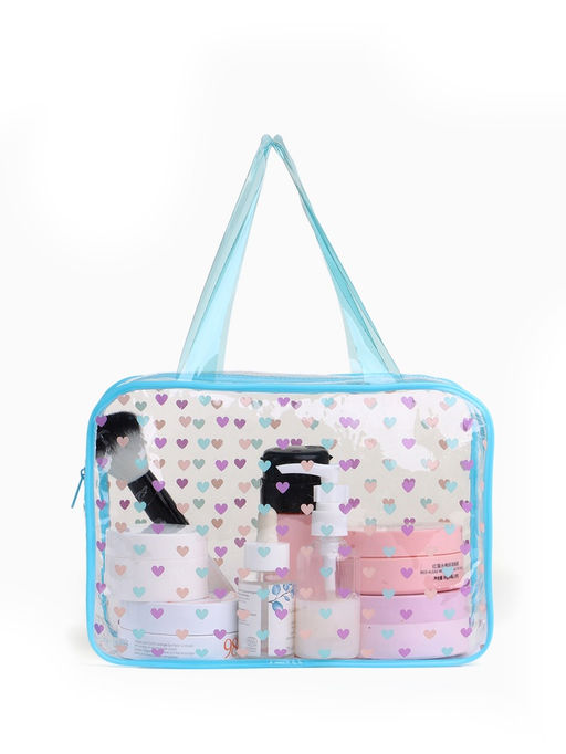 Косметичка-сумка для бассейна, с ручками, с рисунком, в горох, прозрачная/голубая