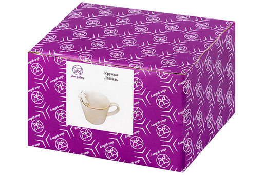 Кружка 300 мл 14,5*10*7,5 см "Лошадка" белая с золотом, фарфор