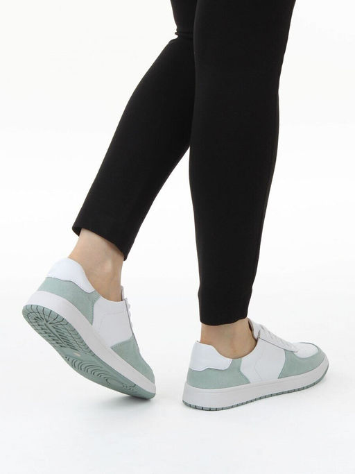 03-C933-7K WHITE/GREEN Кеды кожаные женские (натуральная кожа, натуральная замша)
