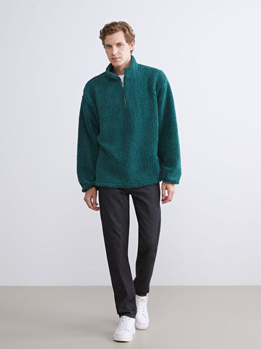 Dik Yaka Uzun Kollu Pel?? Erkek Sweatshirt