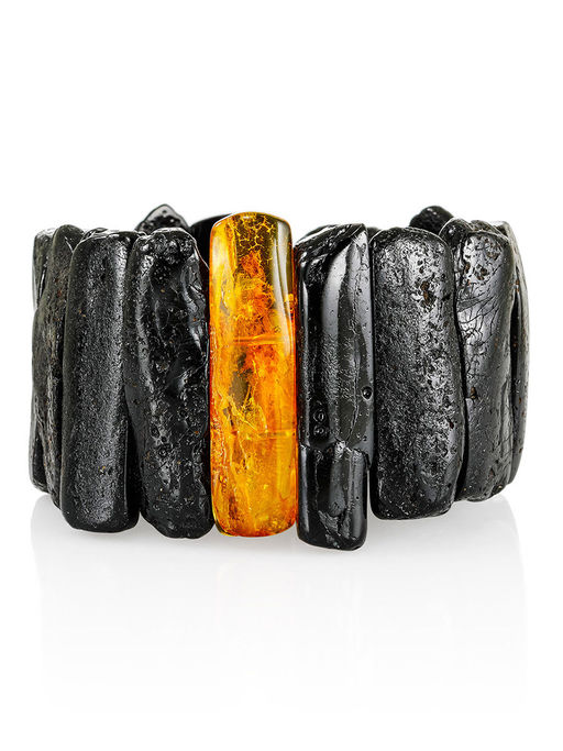 Браслет из натурального чёрного янтаря с вставкой с инклюзом Помпеи