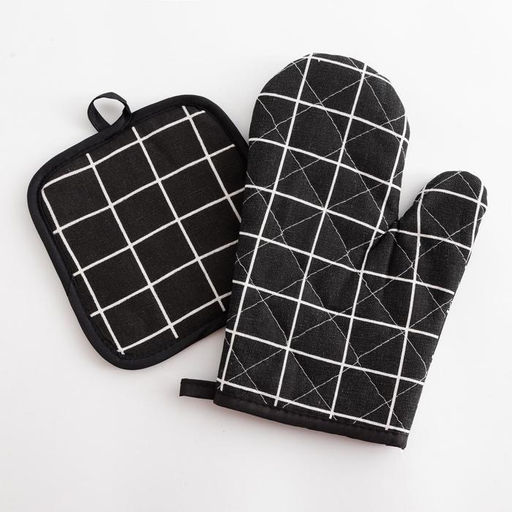 Кухонный набор Доляна Клетка цв.черный, прихватка 17*17 см, рукавица 26*16 см,100% п/э  фото 2