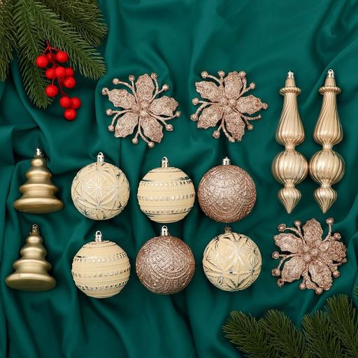 Ёлочные игрушки Изыски праздника, новогодние, набор 13 шт., белый/золотистый