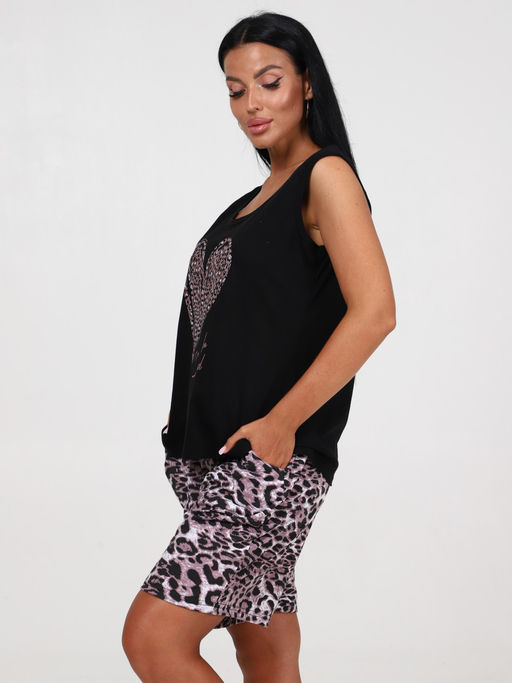 749 ПИЖАМА ЖЕНСКАЯ (шорты) (Чёрный/пурпурный(леопард)) - А-дина фото 4
