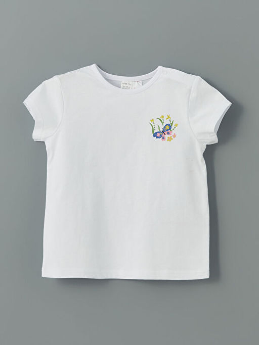 Bisiklet Yaka Bask?l? K?z Bebek Ti??rt ve ?ort 2li