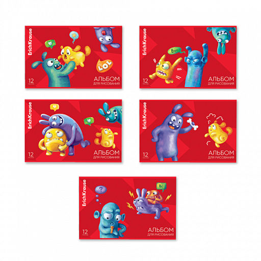 Цена за 5 шт. Альбом для рисования на скобе ErichKrause Jolly Friends, А4, 12 листов_MIX-PACK  фото 2