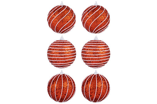 Набор 6 новогодних шаров 9,5*9,5 см Полоски красный - Elan gallery фото 4