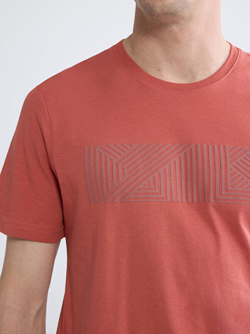 Bisiklet Yaka Bask?l? Penye Erkek Ti??rt