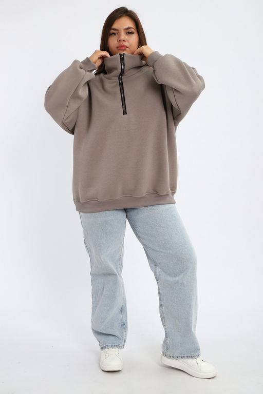 Толстовка женская из футера начес Комфорт серо-коричневый макси