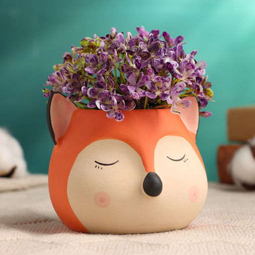 Фигурное кашпо для цветов «Добрый лис», 9×9×7 см, керамика, оранжевое, бежевое
