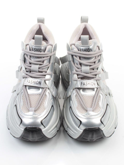 03-18C GREY/SILVER Кроссовки женские (натуральная кожа, искусственная кожа)
