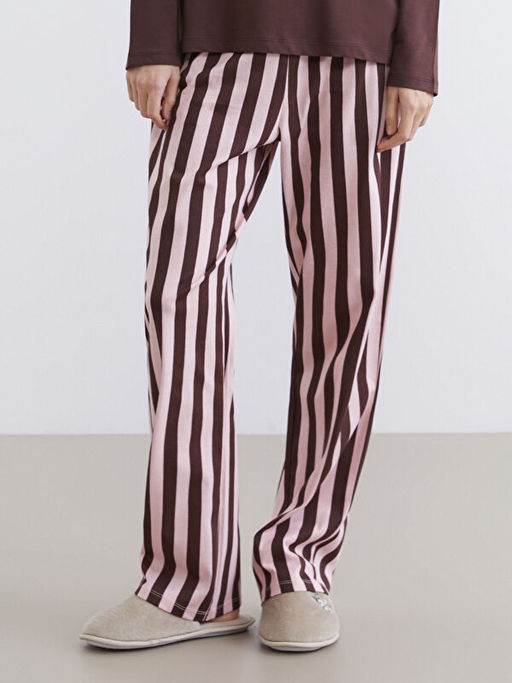 Beli Lastikli ?izgili Kad?n Pijama Alt