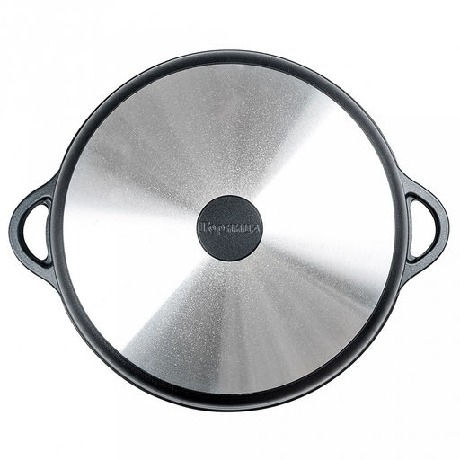 Жаровня с антипригарным покрытием 5,5л, д32см "Классик", h9,5см, s0,4см, литые ручки, стеклянная крышка с пароотводом, форма "Классик волна" подарочная упаковка (Россия)