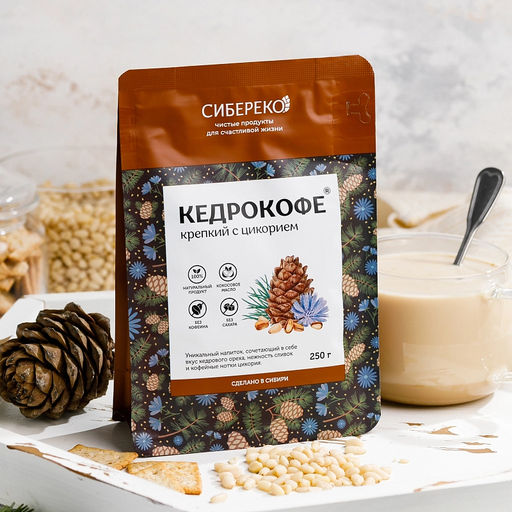 Кедрокофе крепкий с цикорием Квадропак 250 г.