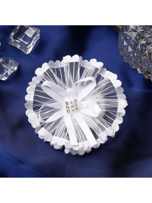 Цена за 6 шт. Бант для волос на резинке «Школьница», лучики серединка блеск, d=7 см, белый