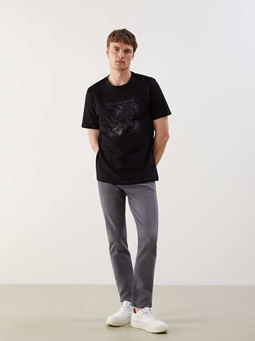 Bisiklet Yaka K?sa Kollu Bask?l? Penye Erkek Ti??rt