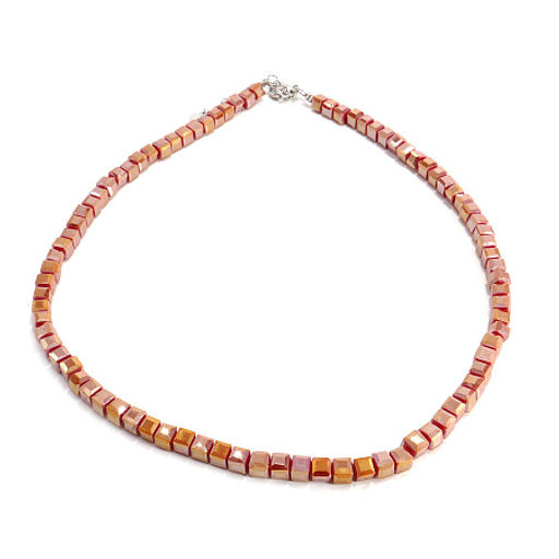 Бусы чокер Кубик хрусталь Рубиновый перламутр 4мм-38см алмазная огранка