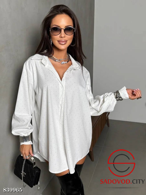 Рубашка нарядная оверсайз со стразами - Bruno фото 7