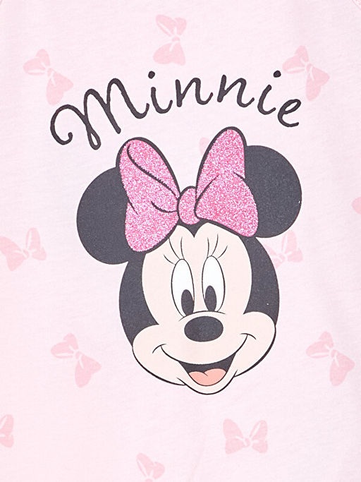 Kare Yaka Ask?l? Minnie Mouse Bask?l? K?z Bebek ?ortlu Pijama Tak?m