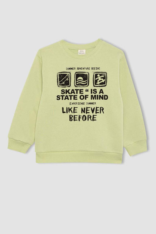 Толстый свитшот с принтом для мальчиков с круглым вырезом - Defacto фото 4