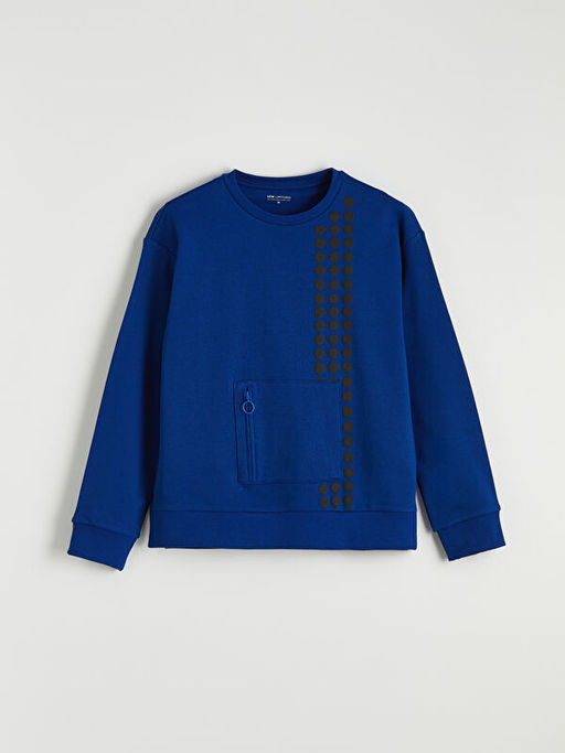 Bisiklet Yaka Bask?l? Kad?n Kal?n Sweatshirt