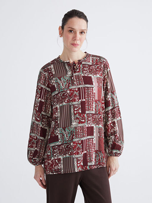Ba?lamal? Yaka Desenli Bluz