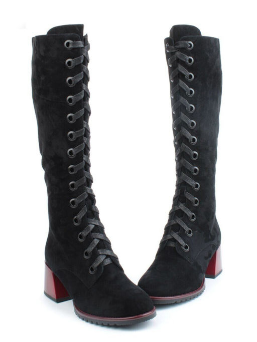 02-KF20025 BLACK Сапоги зимние женские (натуральная замша, байка и натуральный мех)