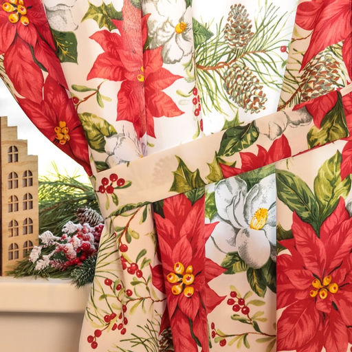 Комплект штор для кухни с подхватами «Доляна. Рождественские цветы», 2 шт., белые, 145×180 см