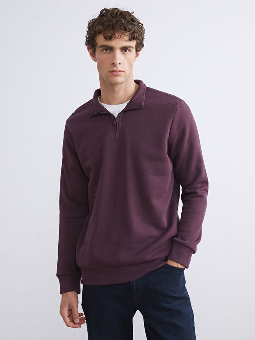 Dik Yaka Uzun Kollu Erkek Kal?n Sweatshirt