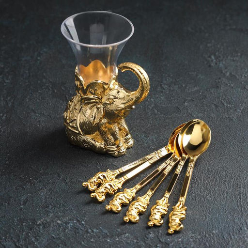 Набор ложек на подставке «Слон», 8×4×16 см, ложки h=13 см, 6 шт., цвет золотой