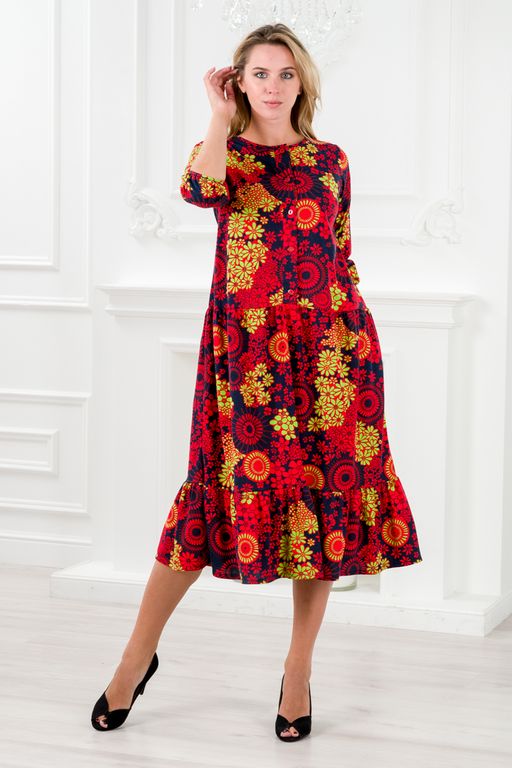 Платье женское из кулирки Софи цветочный калейдоскоп - Амадэль фото 5
