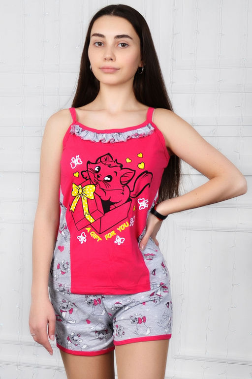 Арт. 8235 Пижама с шортами 38-44 (4 шт) Цвет:верх-розовый, низ-розовый - Калинка фото 3