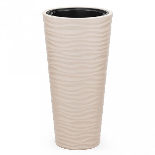 Кашпо для цветов пластмассовое Оазис 63л, д39,3см, h77,5см, напольное, со вставкой 13л, h24см, светло-бежевый (Россия)