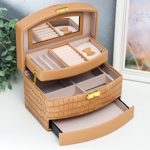 Шкатулка кожзам для украшений сундучок Карамель питон комбинированная 13х15х21,5 см - Simaland фото 2