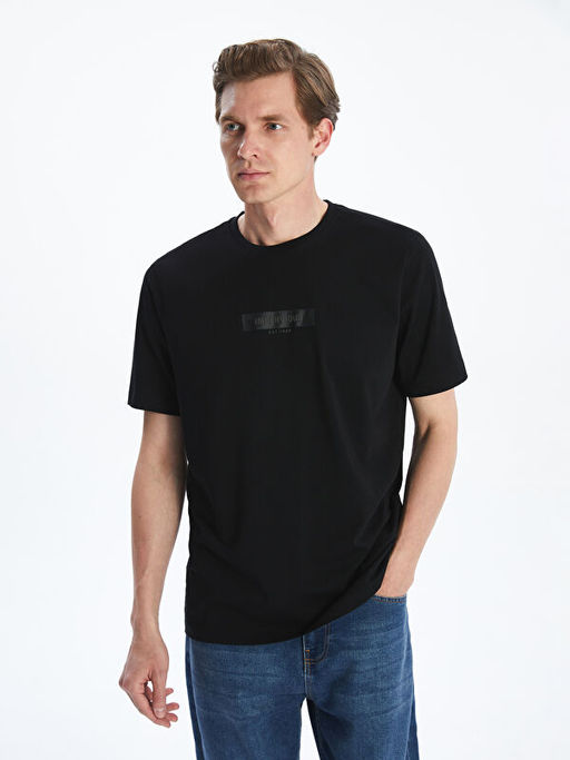 Bisiklet Yaka Bask?l? Penye Erkek Ti??rt