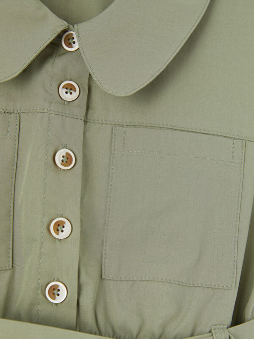 G?mlek Yaka K?z ?ocuk Poplin Elbise ve Kemer