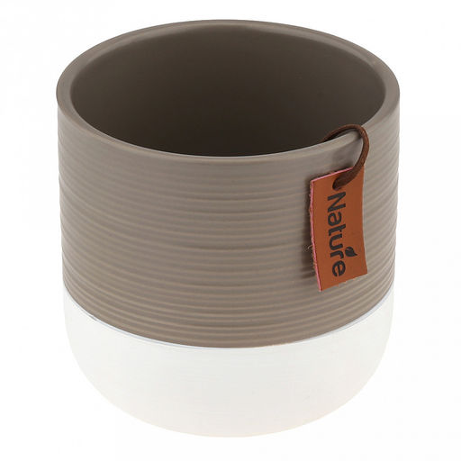 Кашпо для цветов керамическое "Баланс" 0,56л, д10,3см, h10см, внутренний д9,5см, фактурный глянец, белый/серый, с биркой, в коробке (Китай)