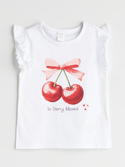 Bisiklet Yaka Bask?l? K?z ?ocuk Ti??rt 2li